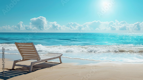 Wicker beach chair on a tropical beach on a sunny day. © YULIYA
