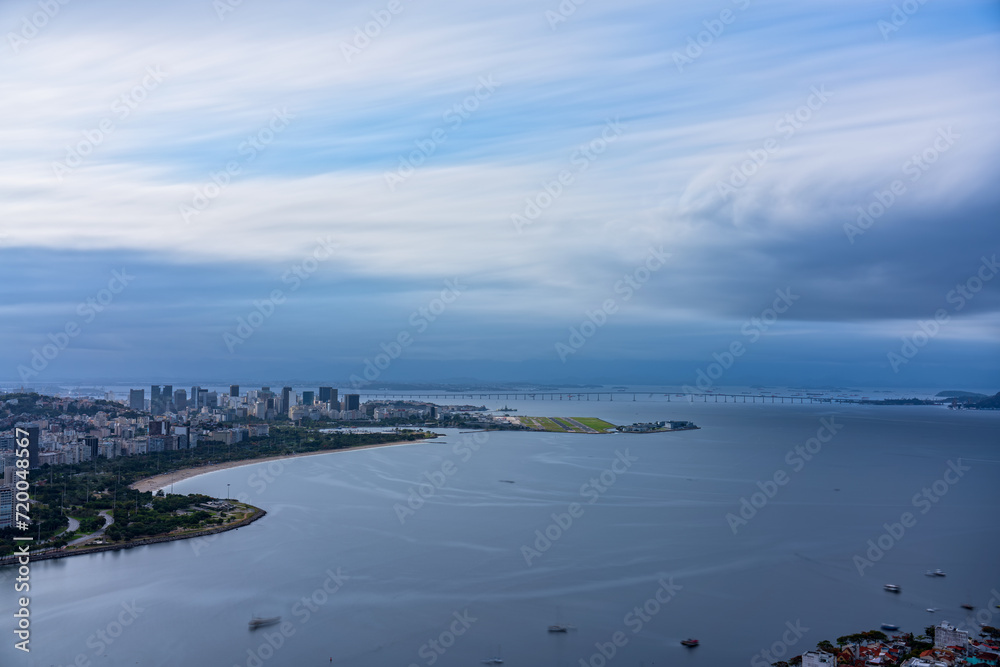 Long Exposure of Rio de Janeiro Bay with Cloudy Sky and Modern Skyscrapers