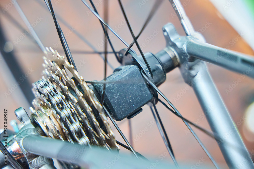Obraz premium Sports road bike, close-up of parts and equipment.