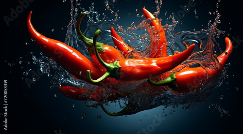 a red hot chili with water splashing, generative ai