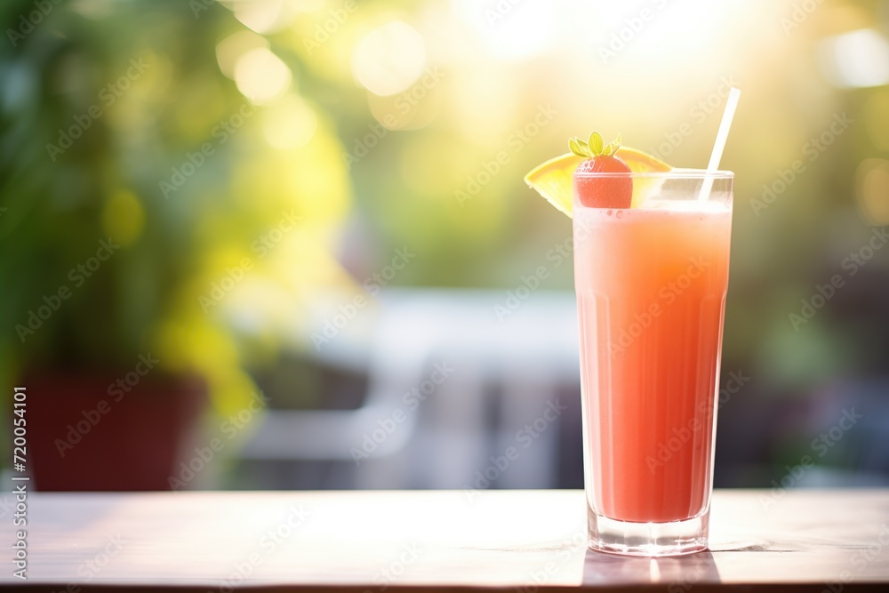 sunrise backlighting a chilled glass of strawberry drink sunrise backlighting a chilled glass of strawberry drink