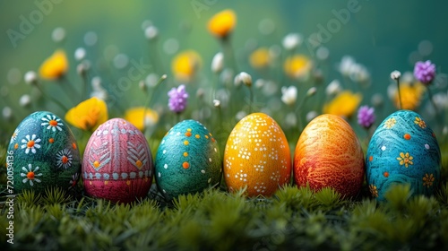 colorful easter eggs, happy easter background, generative ai