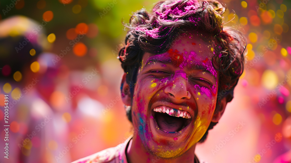 Playful laughter amid vibrant Holi hues