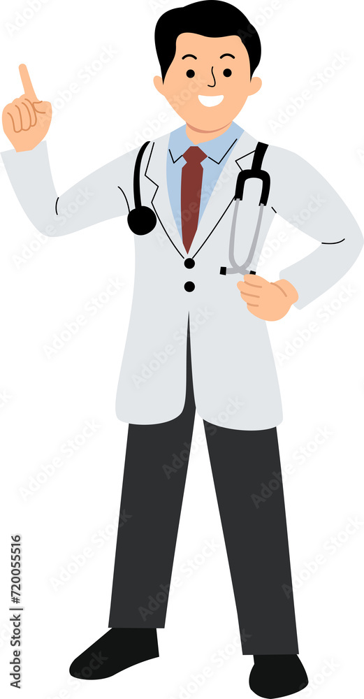 illustration smiling doctor with pointing finger up gesture