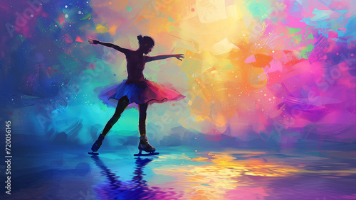 Neon Elegance: Figure Skating Dancing Girl in Watercolor photo