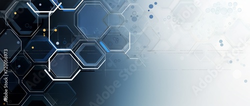 Abstract Blue Hexagonal Pattern Background With Futuristic Technology Design. This image features a detailed abstract background of interconnected blue hexagons with a futuristic and technological aes photo