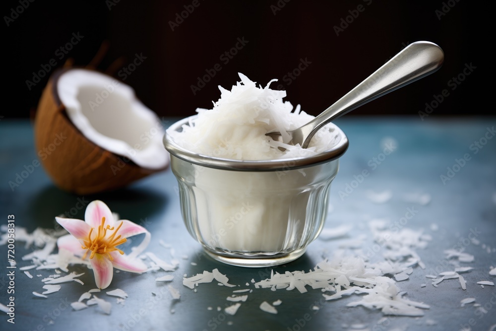 coconut milk ice cream scoop with coconut flakes on top Stock Photo ...