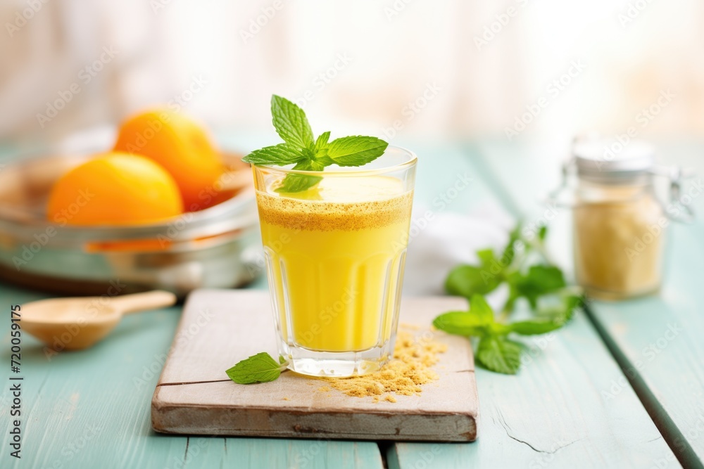 Fototapeta premium citrus detox drink with mint on a glass table