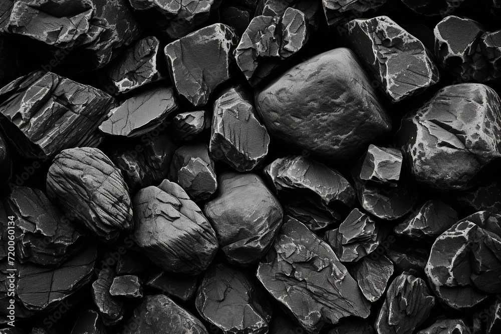 Black and white background, texture of large stones, coal. Black and white background, texture of large stones, coal.