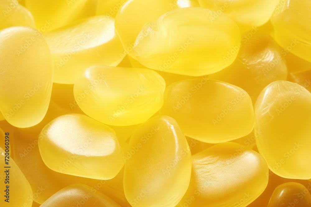 Background with yellow jelly candies lying on it, soft transparent marmalade round slices. Background with yellow jelly candies lying on it, soft transparent marmalade round slices.