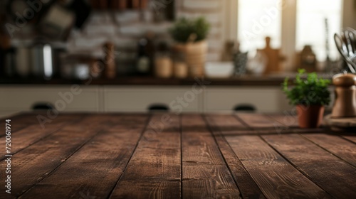 Rustic Elegance: Empty Wooden Table in a Cozy Ambient Setting with Soft Lighting for Product Display