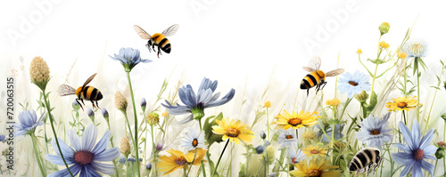 bee and flower seamless pattern on white background photo