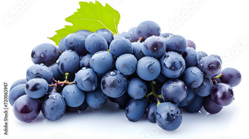 Blue wet Isabella grapes bunch isolated on white background. Ripe grapes. photo