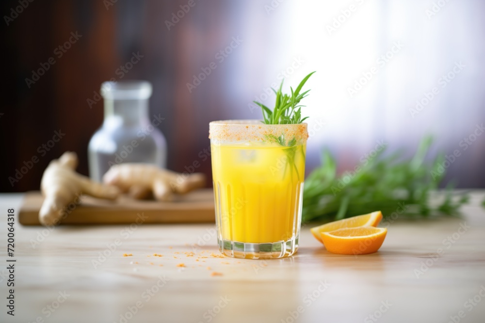 Fototapeta premium carrot and ginger juice in a glass with carrot on side