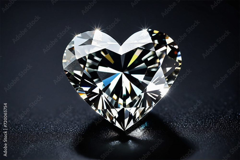 Heart shaped diamond on black dark background