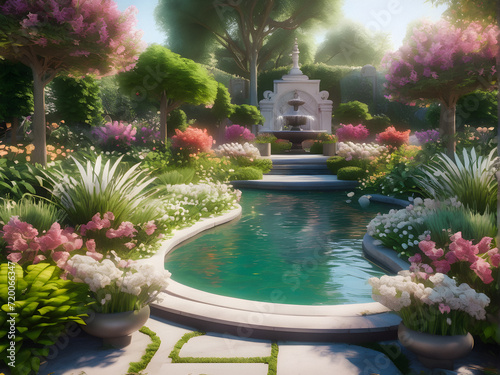 Serenity Blossoms: Tranquil Garden Escape. generative A