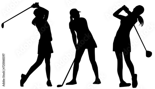 Silhouettes of Golf Players, Sport Women, Golf, Collection, Silhouette, Lifestyle, Isolated, Character, Vector illustration