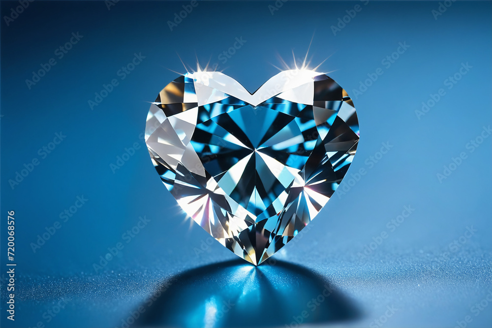 Fototapeta premium Heart shaped diamond on blue background