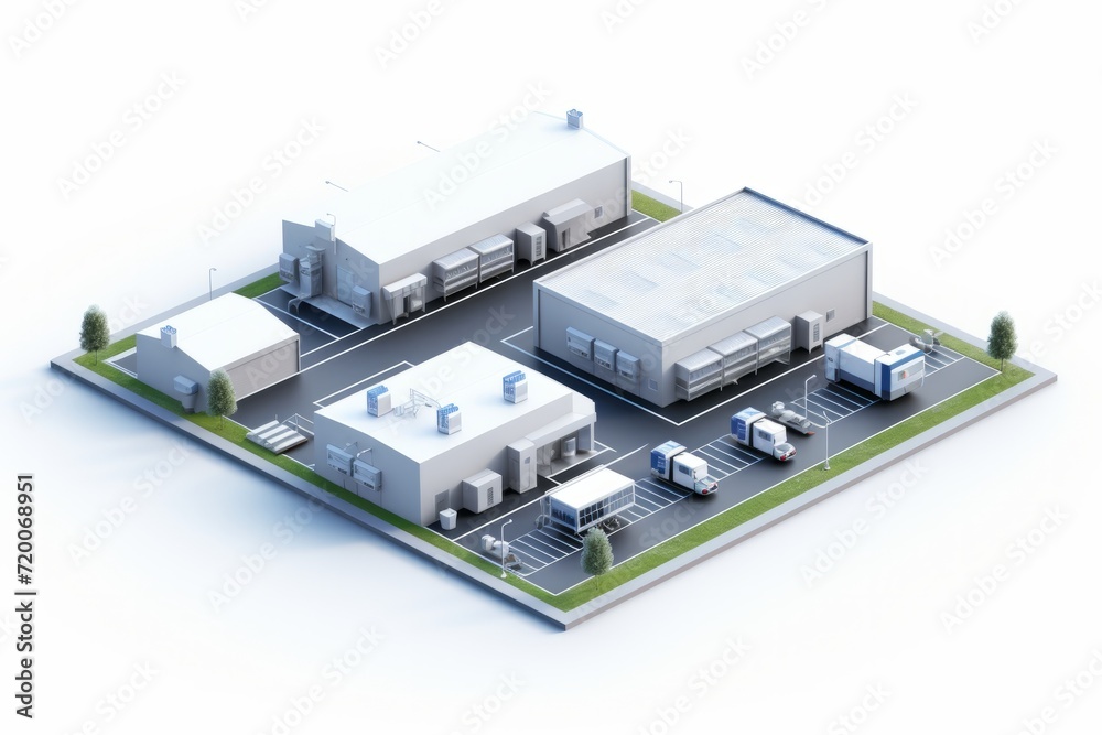 Isometric View Small Industrial Units, Illustrating Diverse Manufacturing Processes, on an Isolated White Background, Generative AI Isometric View Small Industrial Units, Illustrating Diverse Manufacturing Processes, on an Isolated White Background, Generative AI