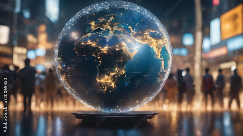 Wireframe mesh net of globe earth sphere Illustration with Connected Lines and Dots. People. AI generated image Wireframe mesh net of globe earth sphere Illustration with Connected Lines and Dots. People. AI generated image