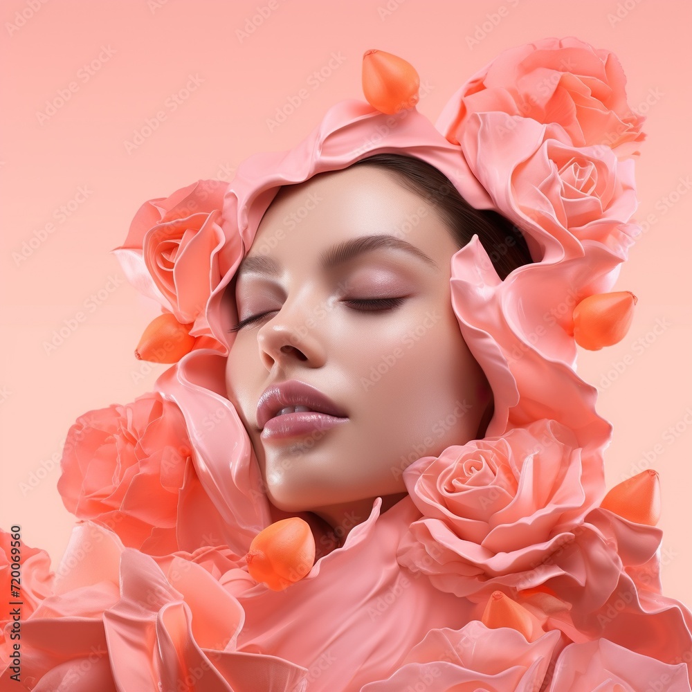 portrait of a woman with pink roses portrait of a woman with pink roses