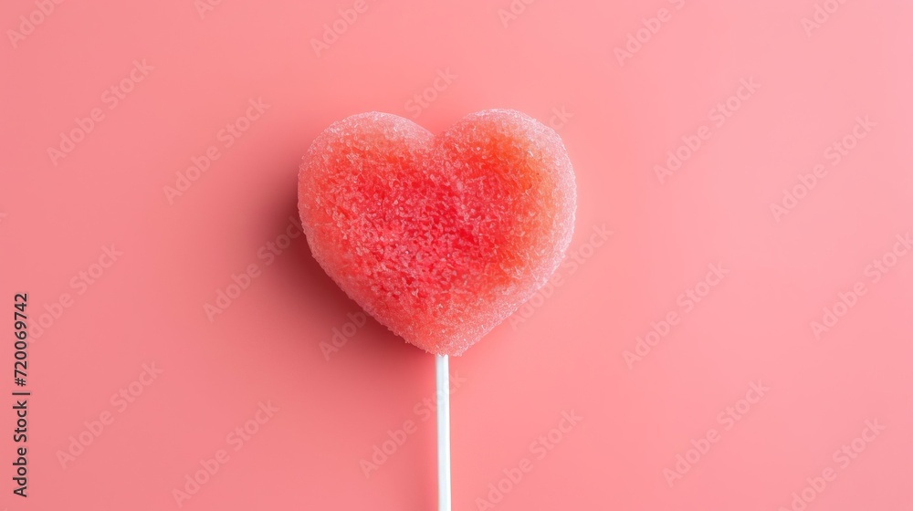 Heart shaped tasty red lolly  with copy space.