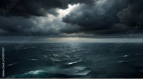 Dark sea with cloudy sky illustration photo