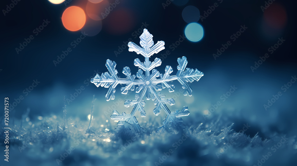 Fototapeta premium Beautiful winter Christmas glowing background with falling snowflakes, winter background