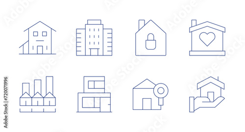 Real estate icons. Editable stroke. Containing apartment, house, duplex, realestate, buyhome.