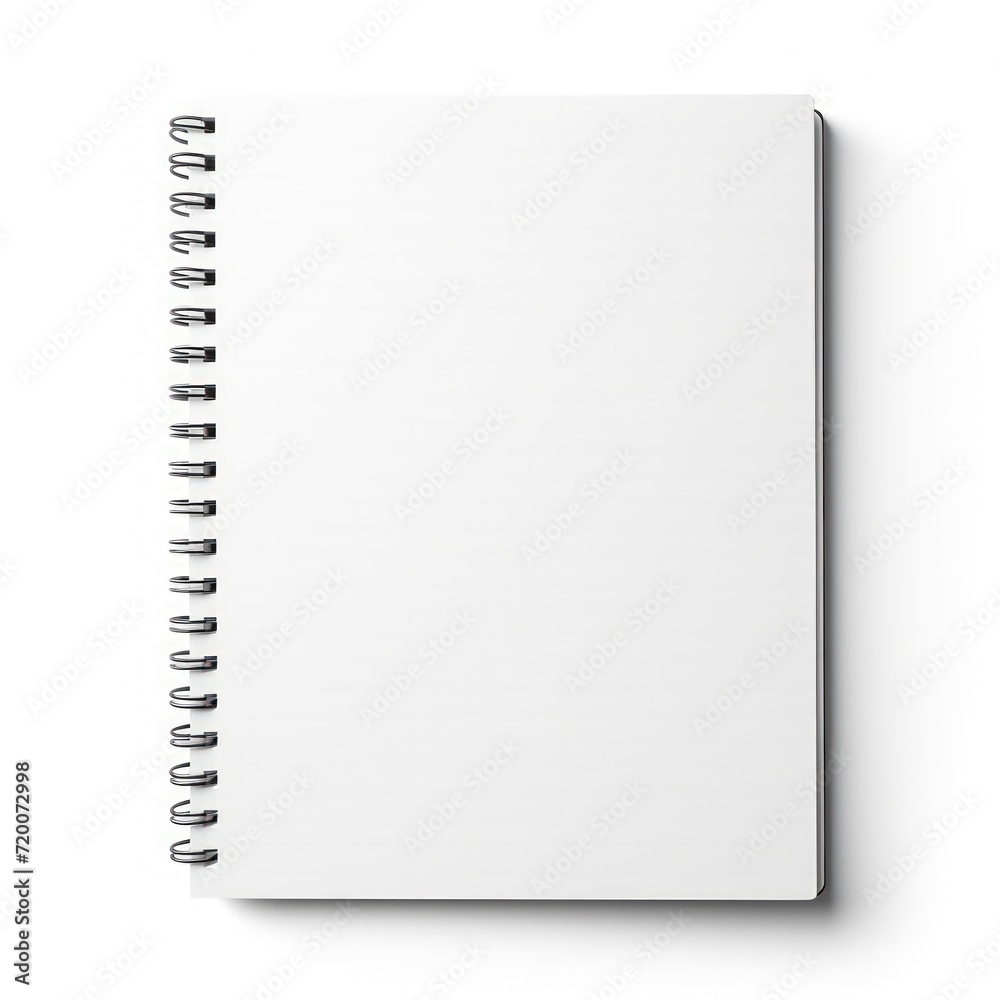 Empty white notebook on a white background.