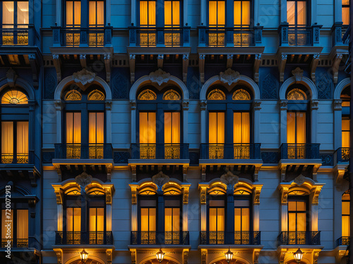 Nocturnal Elegance: Urban Facades Adorned with Architectural Intricacies. generative A
