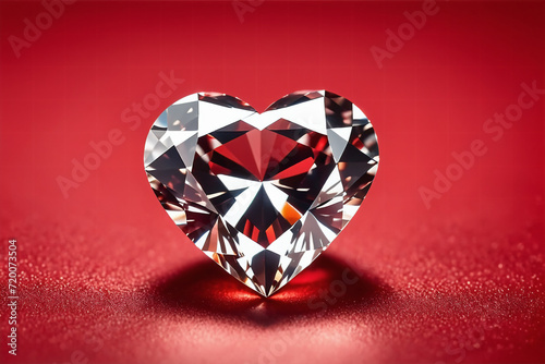 Heart shaped diamond on red background