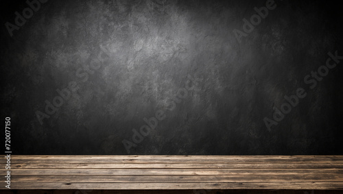 empty wooden table grungy black wall background