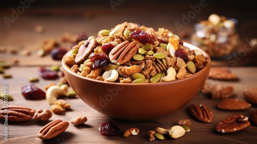 A bowl of mixed granola on the table