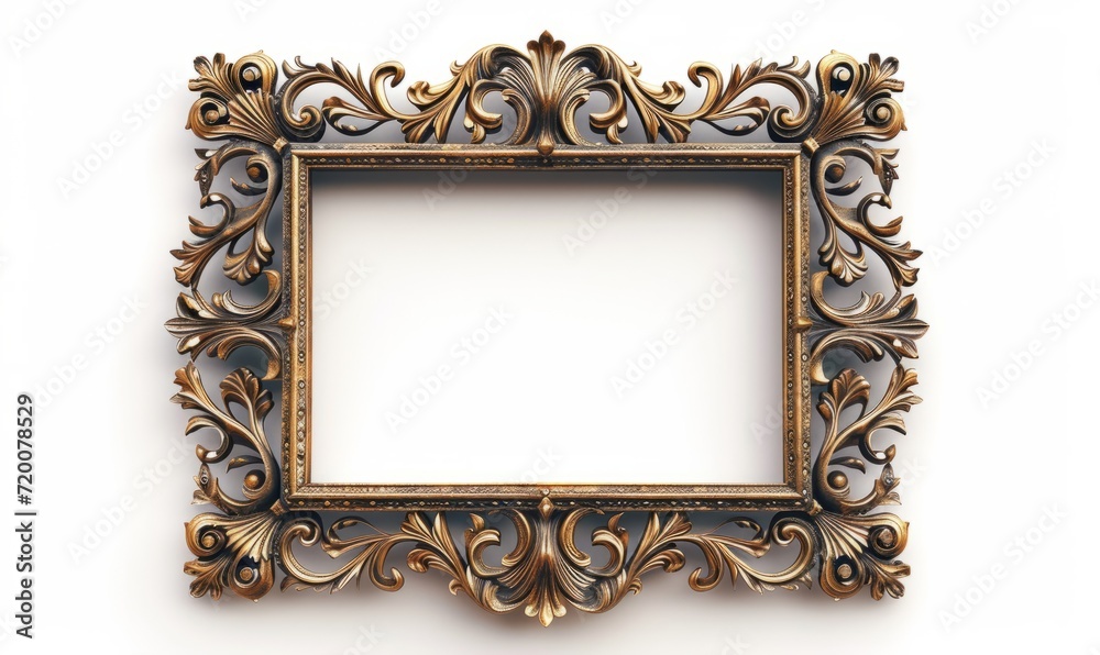 Antique carved wooden frame isolated on white background. Vintage woode rectangle frame for photo. ornament islamic ,generative AI