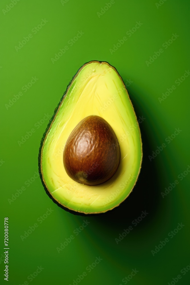 Detailed close-up image of one cut avocado.