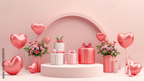 Captivating Love, 3D Rendered Pink Podium Template