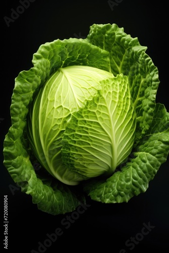Detailed close-up image of one cabbage. 