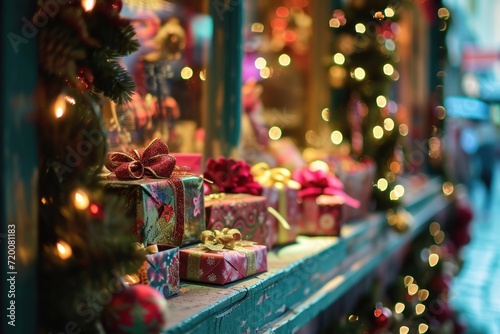 Festive Shop Window Display: Christmas Gifts and Winter Treasures © AIGen