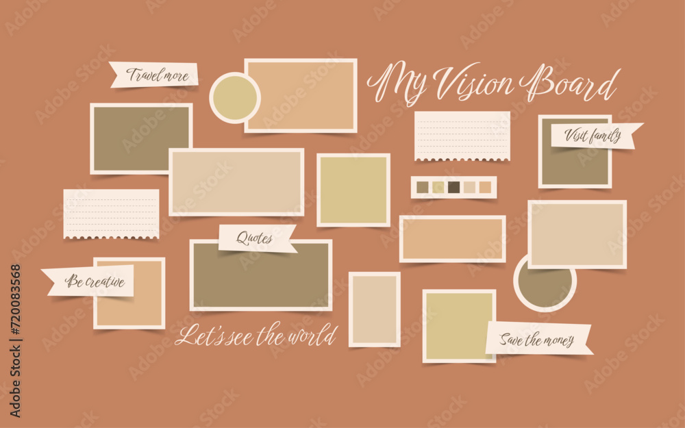 Vector photo collage template moodboard pictures grids vector illustration, vision board Vector photo collage template moodboard pictures grids vector illustration, vision board