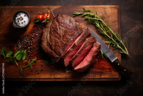 Picanha on wooden counter top. Overhead view. photo
