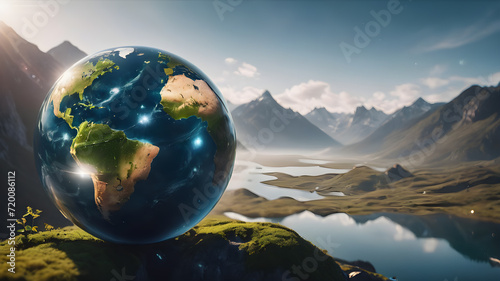 World globe cystal glass in nature.. Environmental conservation World environment day.  AI generated image  ai