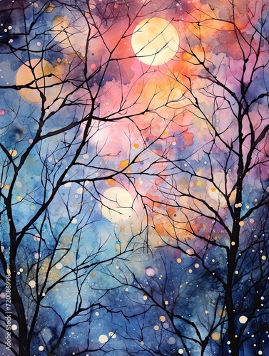Abstract Celestial Constellations: Autumn Night Sky Painting of Fall © Michael