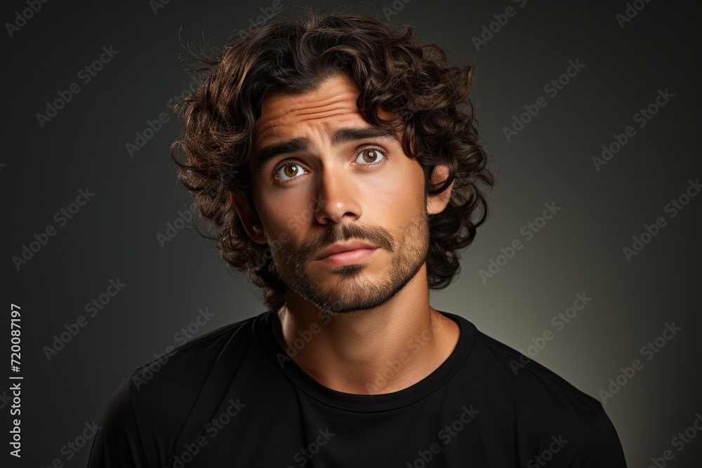 A portrait of an interested and thoughtful young man, displaying a mix of curious and upset expressions. A portrait of an interested and thoughtful young man, displaying a mix of curious and upset expressions.