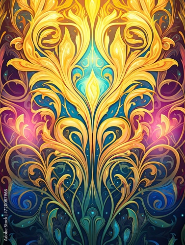 Golden Hour Trance: Abstract Psychedelic Patterns Illuminating the Evening in Glowing Art