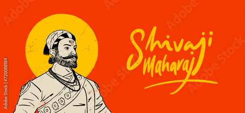 Chhatrapati Shivaji Maharaj Hand Drawn, Vector illustration with 'Shivaji Maharaj' Marathi, Hindi Calligraphy for web banner, Social media post, hoarding template © Tiny Art Studio