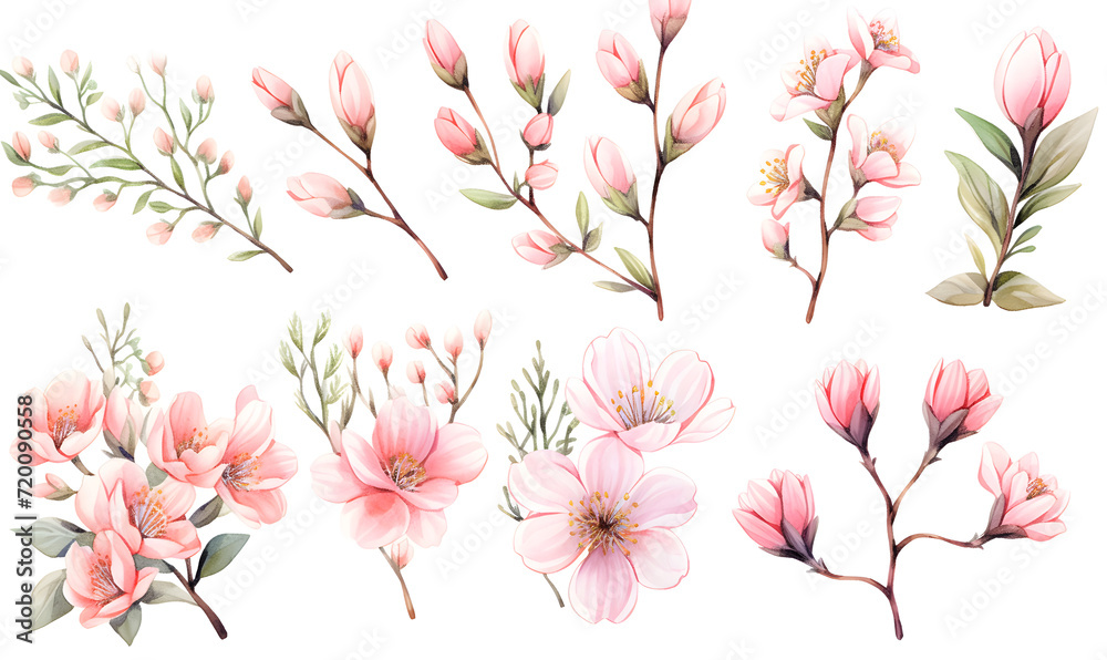 Watercolor pink flower object, Generative AI - obrazy, fototapety, plakaty 