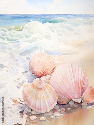 Beach and Seashell Compositions: Fluid Waterscapes & Delicate Shoreline Art Collection