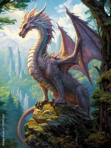 Ethereal Realms: Acrylic Landscape Art featuring Detailed Dragon Scenes in Enchanting Painterly Styles