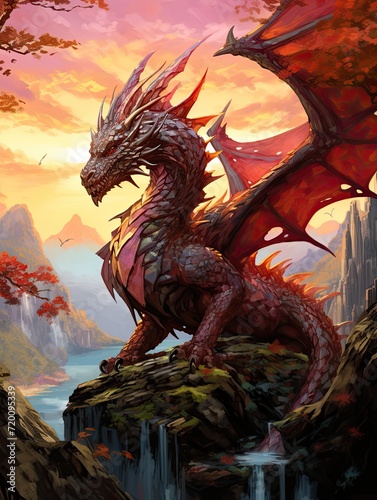 Contemporary Dragon Scenes: Abstract Fantasy Dragon Illustrations in Modern Landscapes